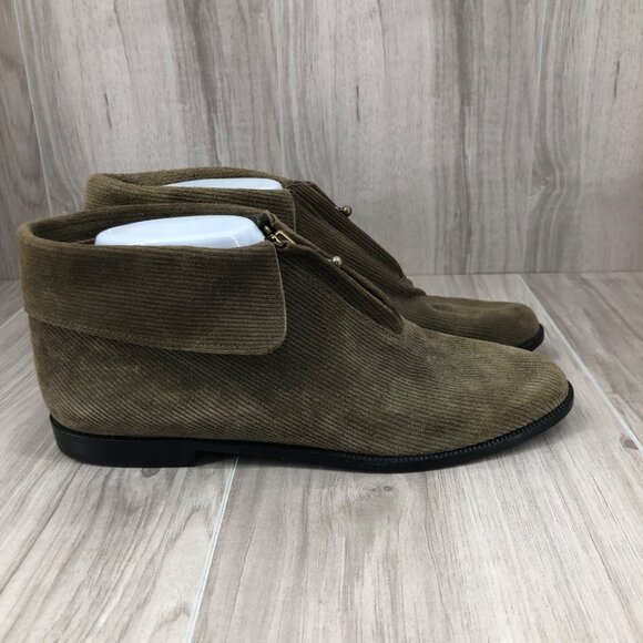 DKNY Ankle Boots Womens 8.5AA  Olive Suede Zip Booties - Picture 3 of 11